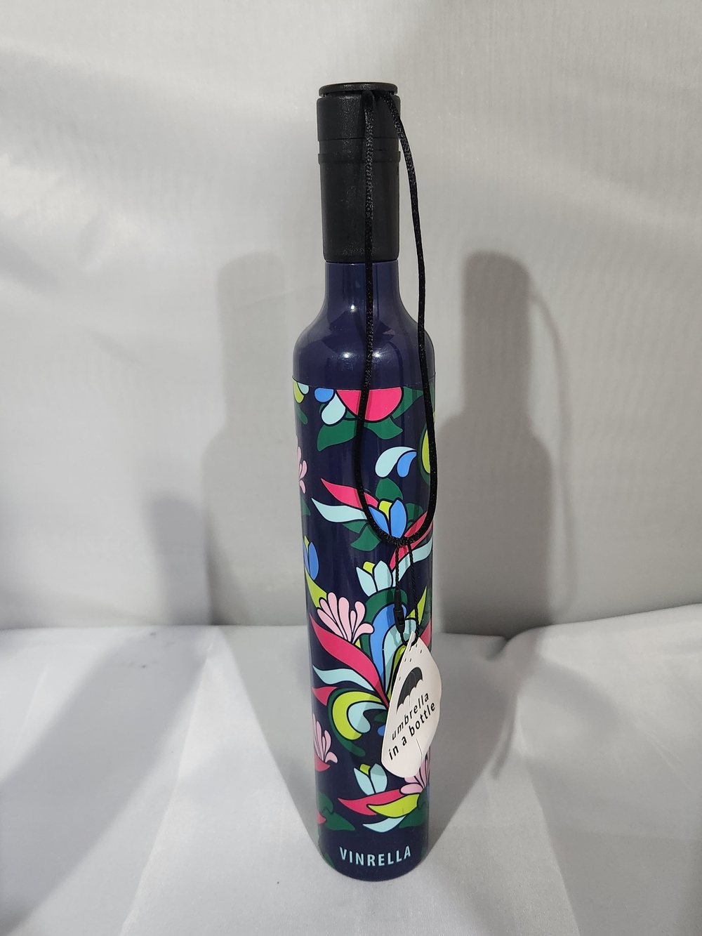 Compact Floral Bottle Umbrella in Navy